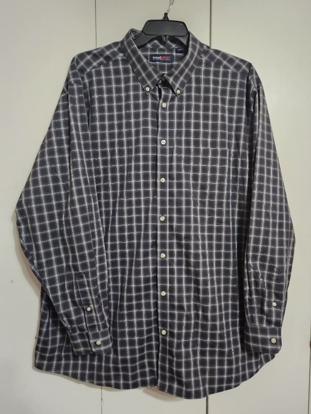 Roundtree & Yorke TravelSmart Shirt Mens 3XT Black Plaid Button Down Long Sleeve